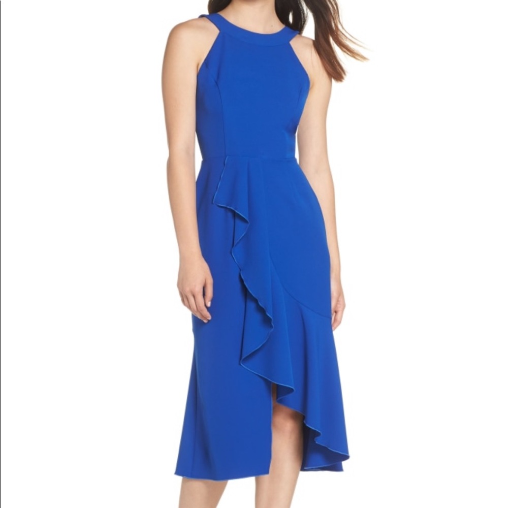 Charles Henry Flounce Hem Midi Dress